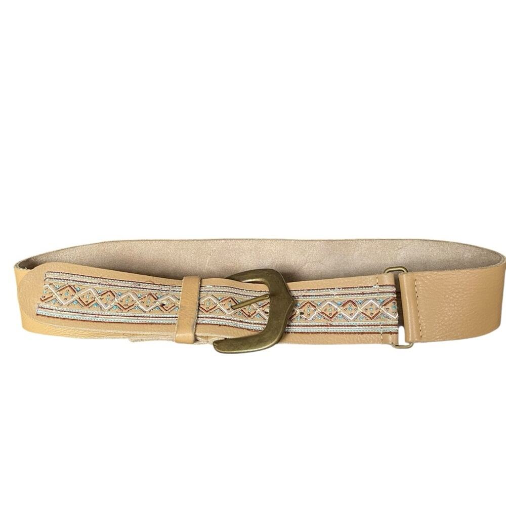Tan Leather Embroidered Boho Western Belt size medium made in India